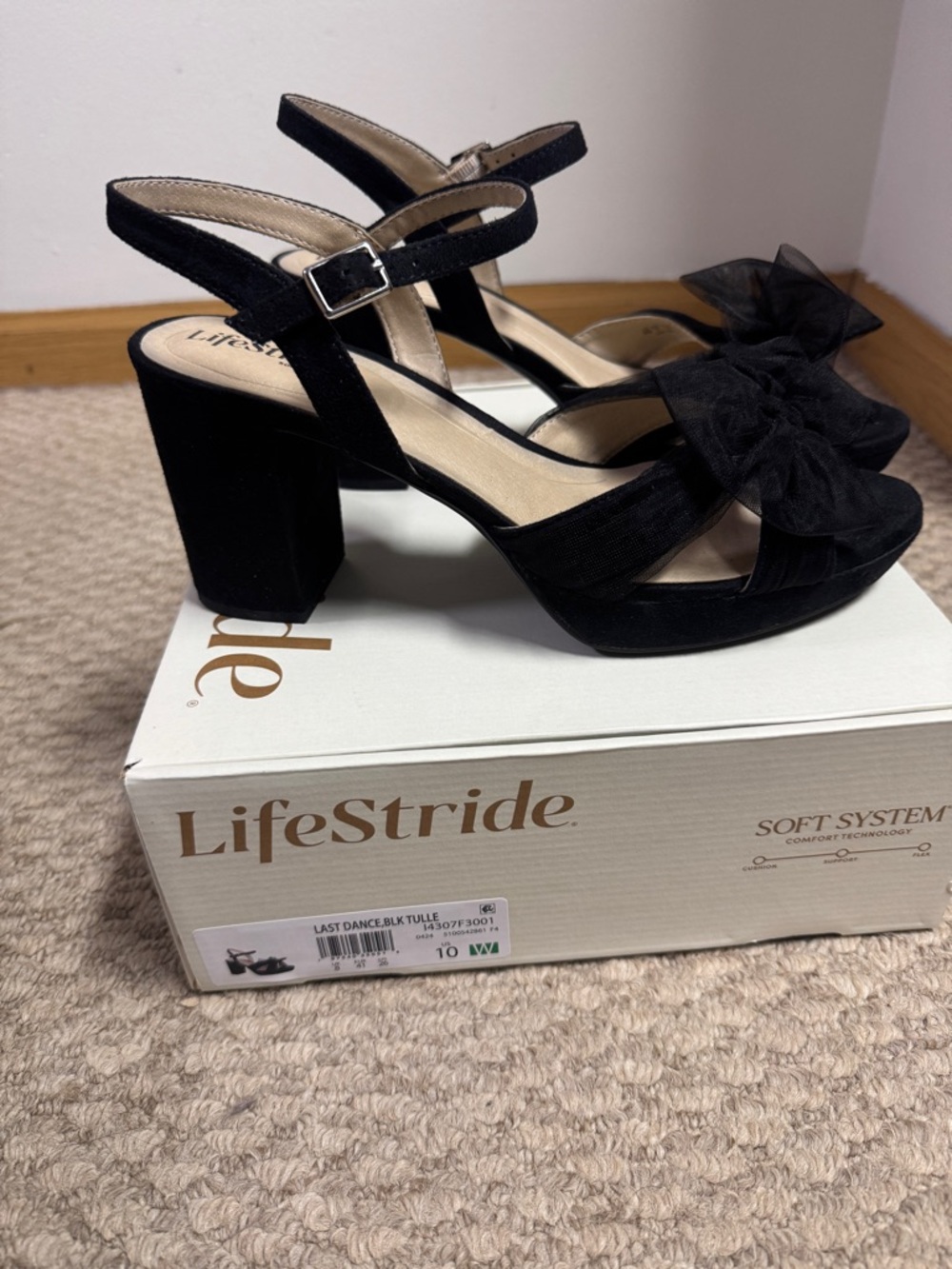 Life Stride Black Tulle Bow Platform Block Heels
